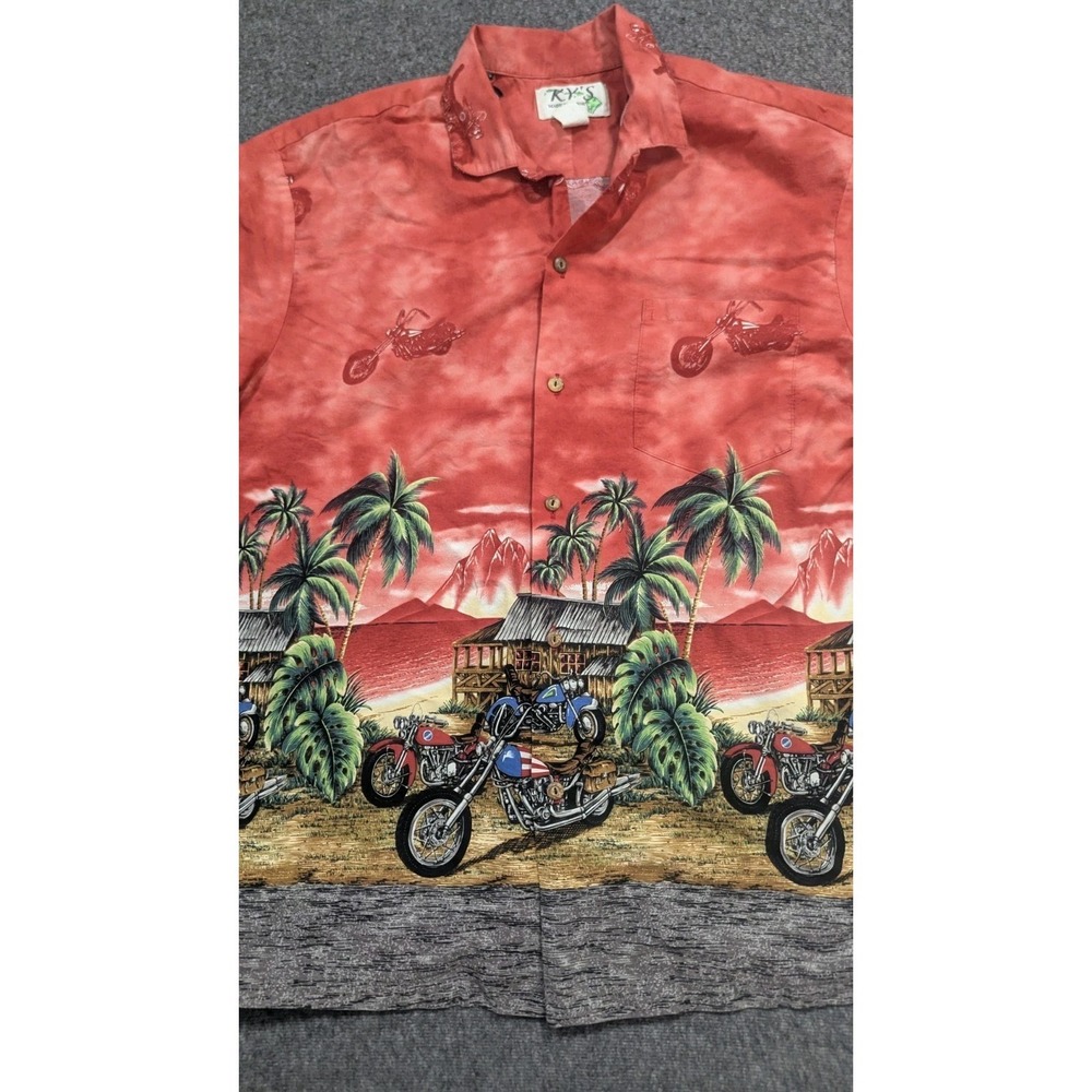 Vtg Mens Extra Large Hawaiian Shirt Made In USA  Motorcycle Camp Resort Wear Kys